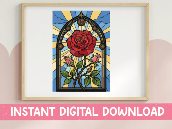 Red Rose Stained Glass Window Print Review
